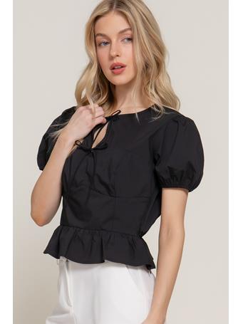 ACTIVE BASIC - Short Puff Sleeve Poplin Shirt BLACK