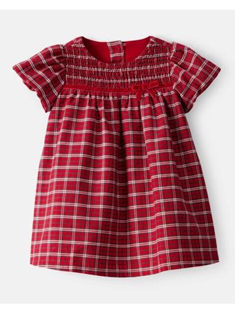 CARTERS - Baby Girl Special Occasion Plaid Print Short-Sleeve Dress RED