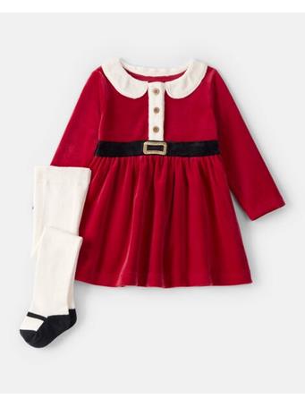 CARTERS - Baby Girl 2-Piece Santa Christmas Holiday Sweater Dress & Tights Set RED