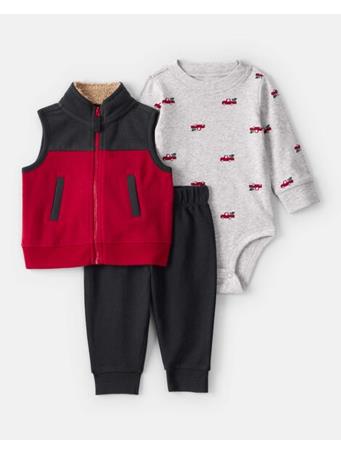 CARTERS - Baby Boy 3-Piece Christmas Tree & Truck Print Vest, Bodysuit & Pant Set RED