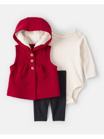 CARTERS - Baby Girl 3-Piece Bow Print Sleeveless Jacket, Bodysuit & Pant Set RED