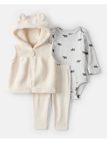 CARTERS - Baby Girl 3-Piece Bear Print Sleeveless Jacket, Bodysuit & Pant Set IVORY