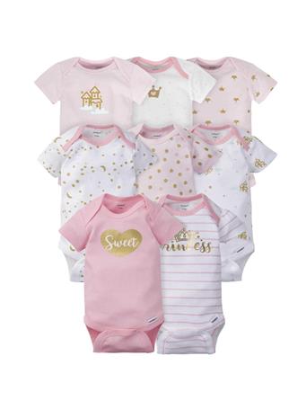 GERBER CHILDRENSWEAR - Baby Girls' Castle Short Sleeve Onesies Bodysuits - 8-pack PINK