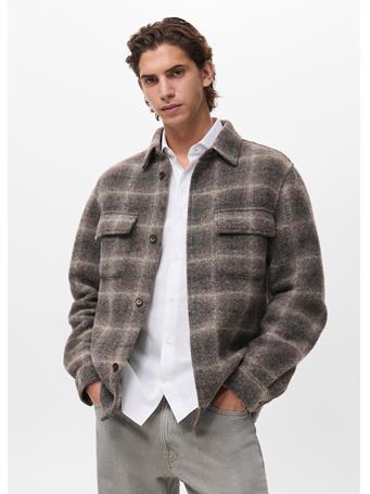 MANGO - Check Wool-blend Overshirt OLIVE