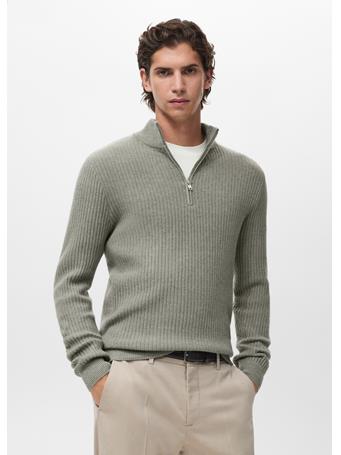 MANGO - Ribbed Sweater With Zip Neck LGH GREEN