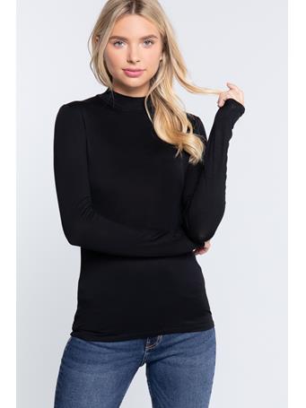 ACTIVE BASIC - Mock Neck Rayon Jersey Top BLACK
