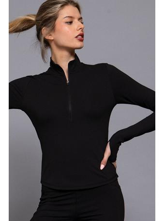 ACTIVE BASIC - Thumbhole Zipper Workout Top BLACK