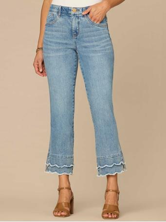 DEMOCRACY - "Ab"solution Mid-Rise Double Layered Scallop Fray Hem Kick Flare Jean LIGHT BLUE ARTISANAL