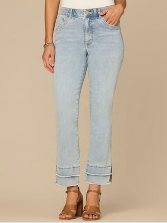 DEMOCRACY - “Ab”solution Mid-Rise Double Layer Fray Hem Kick Flare Jeans LIGHT BLUE