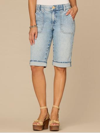 DEMOCRACY - “Ab”solution High Rise Coin Pocket Bermuda Shorts with Cuffed Hem LIGHT BLUE ARTISANAL