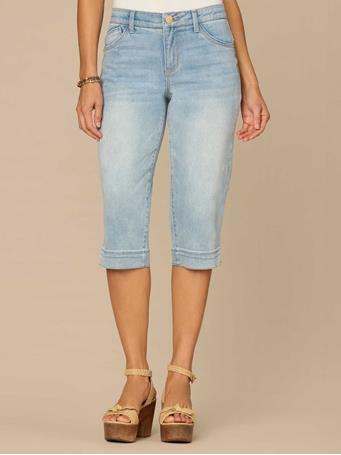 DEMOCRACY - “Ab”solution Mid-Rise Side Slit Skimmer Jeans with 3D Bow Embroidery LIGHT BLUE ARTISANAL