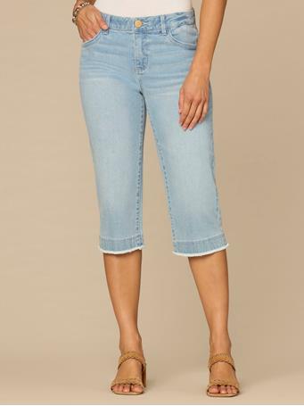 DEMOCRACY - “Ab”solution Mid-Rise Powder Blue Artisanal Fray Hem Skimmer Jeans POWDER BLUE ARTISANAL