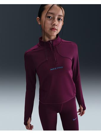 NIKE - Pro Older Kids' (Girls') Therma-FIT 1/2-Zip Long-Sleeve Top BORDEAUX