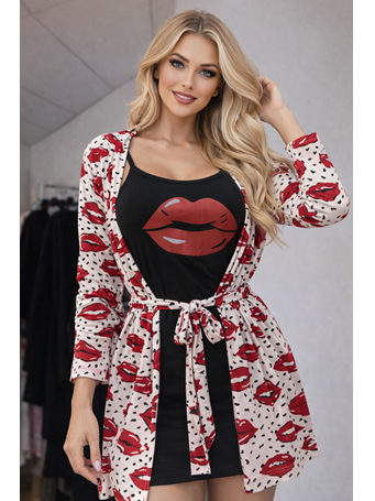 EJ - Set of 2 Valentines Robe With Chemise BLACK