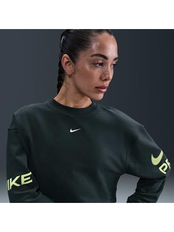 NIKE - Pro Women's Dri-FIT Loose Crew-Neck French Terry Sweatshirt SEAWEED/LT LEMON