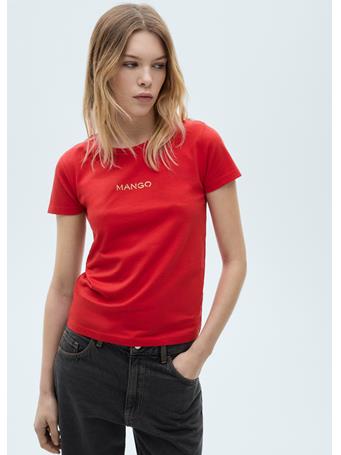 MANGO - Logo Print Cotton T-shirt BRIGHT RED