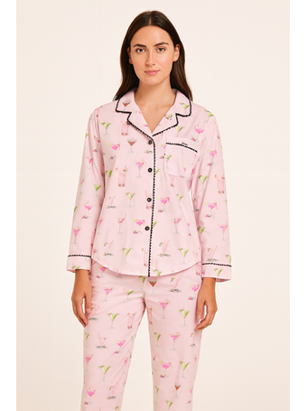 BODY TOUCH - Double Brush Poly Spandex Printed Notch Collar Cocktails PINK PTN