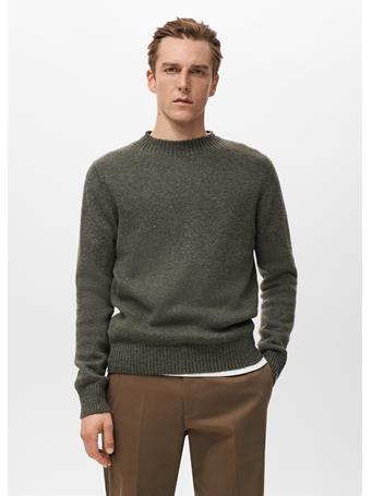 MANGO - Ribbed-neck Wool-blend Sweater KHAKI