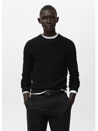 MANGO - 100% Cotton Structured Knitted Sweater BLACK