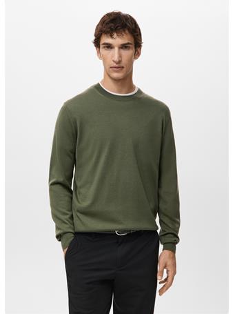 MANGO - 100% Merino Wool Crew Neck Sweater GREEN