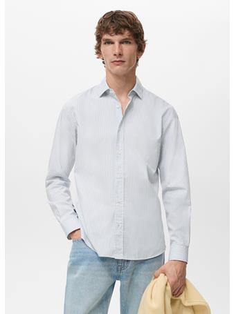 MANGO - Regular Fit Striped Cotton Shirt LGH BLUE