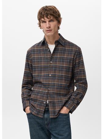 MANGO - 100% Cotton Flannel Checkered Shirt TOBACCO