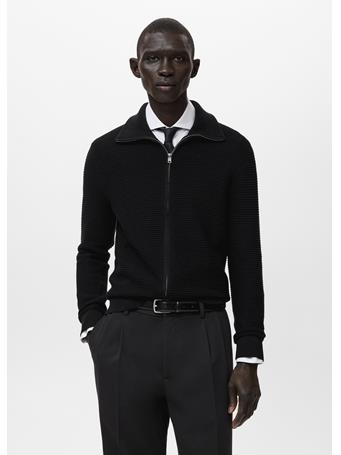 MANGO - Structured Knitted Cardigan With Zip BLACK