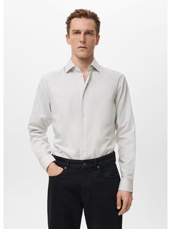 MANGO - 100% Cotton Slim-fit Striped Shirt GREY