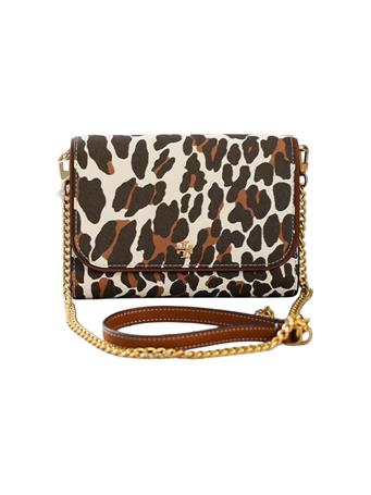 TORY BURCH - Emerson Brown Leather Shoulder Bag BEIGE REVA LEOPARD