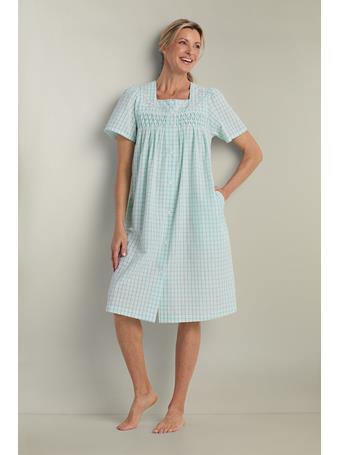 MISS ELAINE - Seersucker Short Robe with Short Sleeves 154 MINT