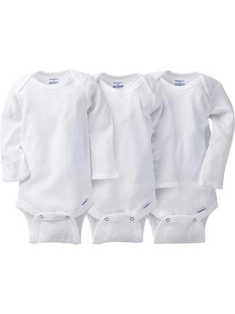 GERBER CHILDRENSWEAR - 3-Pack White Long Sleeve Onesies Bodysuits with Mitten Cuffs WHITE
