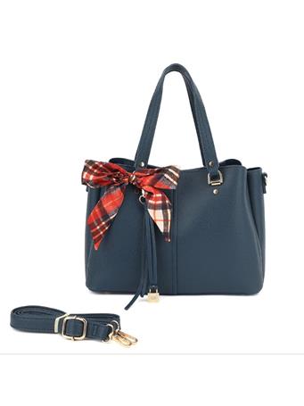 DS HANDBAGS - Triple Compartment Satchel With Scarf And Charm Detail BLUE