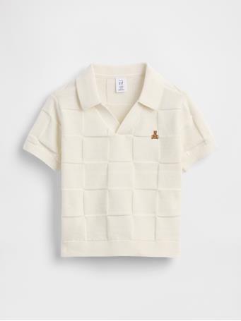 GAP - Baby & Toddler Johnny-Collar Checkered Sweater NEW OFF WHITE OPT1