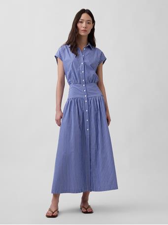 GAP - Poplin Drop-Waist Maxi Shirtdress BLUE STRIPE