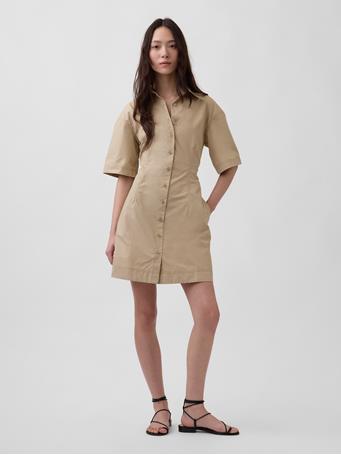 GAP - Poplin Mini Shirtdress ICONIC KHAKI