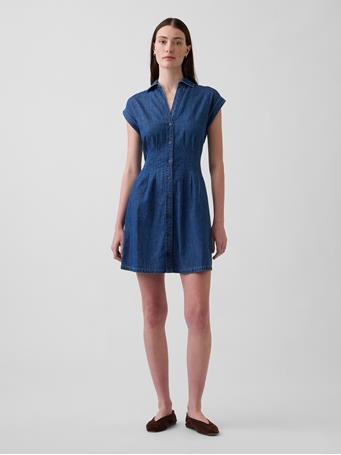 GAP - Denim Pleated Mini Shirtdress MEDIUM WASH