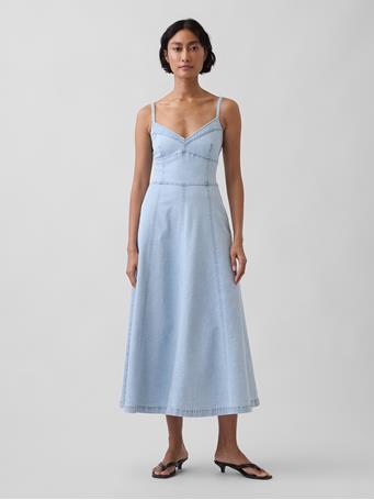 GAP - Denim Seamed Corset Maxi Dress LIGHT WASH
