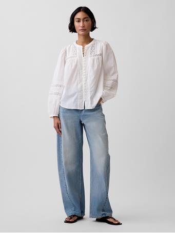 GAP - Lace-Trim Pintuck Top NEW OFF WHITE