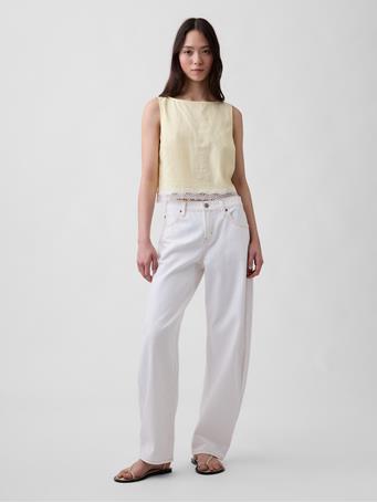GAP - Linen-Blend Lace-Hem Crop Shell Top MAIZE