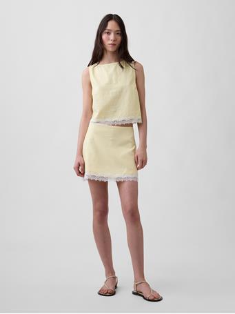 GAP - Linen-Blend Lace-Trim Mini Skort MAIZE
