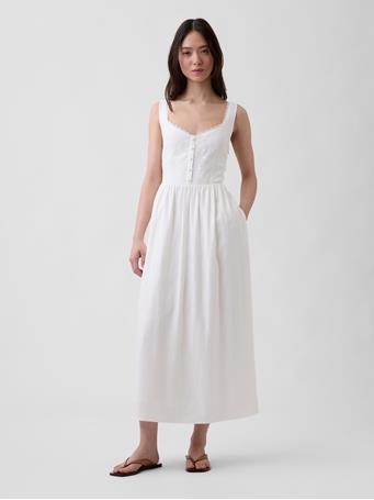GAP - Linen-Blend Lace-Inset Maxi Dress NEW OFF WHITE