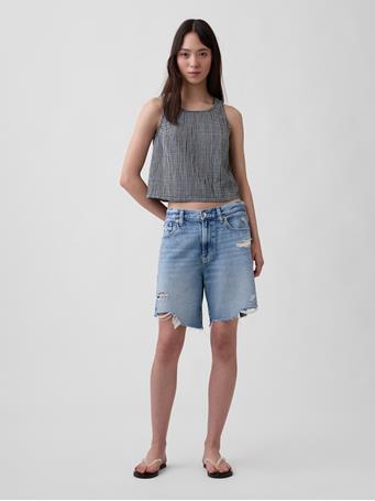 GAP - Cotton Gauze Racer Shell Tank Top BLACK GINGHAM