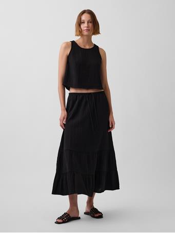 GAP - Cotton Gauze Easy Tiered Maxi Skirt TRUE BLACK V2