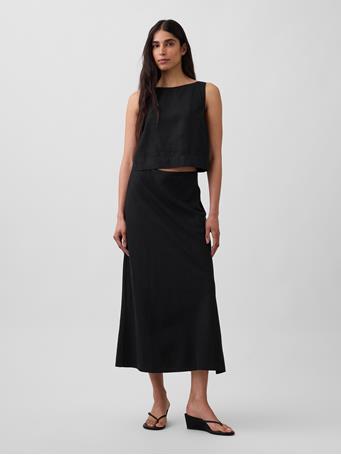 GAP - Linen-Blend Maxi Slip Skirt TRUE BLACK V2