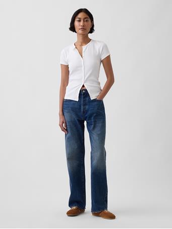GAP - Modern Rib Button-Front Crew T-Shirt FRESH WHITE
