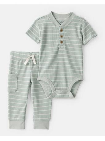 CARTERS - Baby Boy Stripe Thermal Bodysuit & Pant Set GREEN