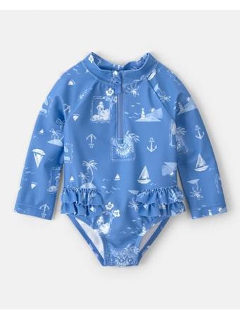 CARTERS - Baby Girl Sailboat Long-Sleeve 1-Piece Rashguard Swimsuit BLUE