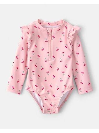 CARTERS - Baby Girl Cherry Long-Sleeve 1-Piece Rashguard Swimsuit PINK