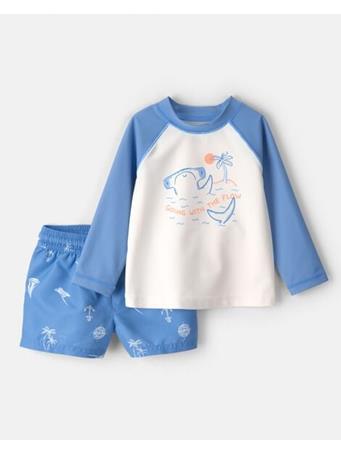 CARTERS - Baby Boy 2-Piece Shark Long-Sleeve Rashguard Swimsuit Set BLUE