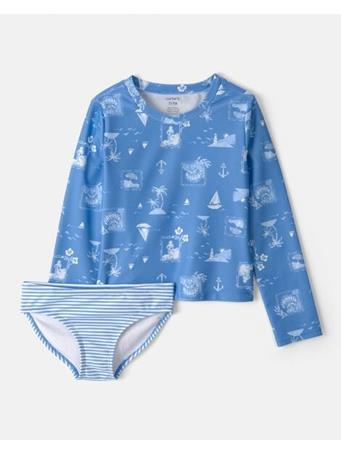 CARTERS - Girls 2-Piece Sailboat Long-Sleeve Rashguard Swimsuit Set BLUE